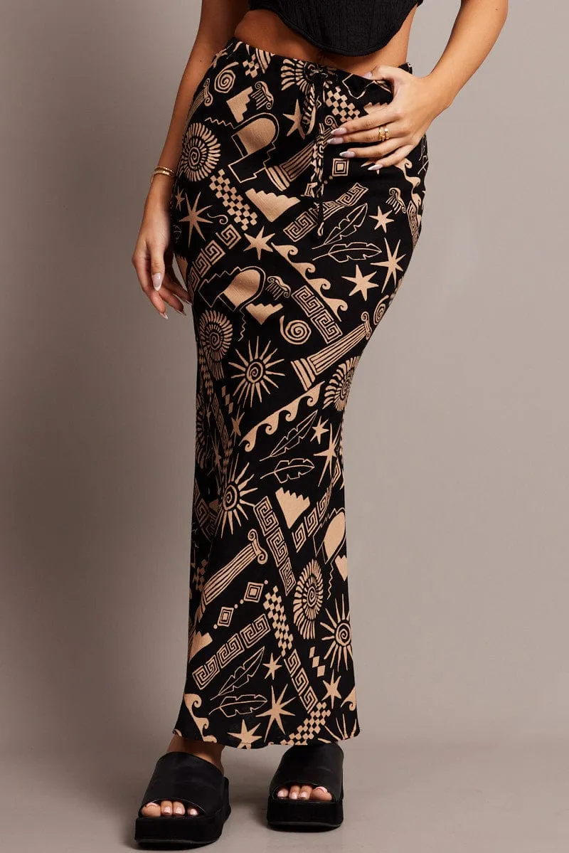 Black Abstract Slip Skirt Midi Linen Blend sold by Ally Fashion product image thumbnail 3