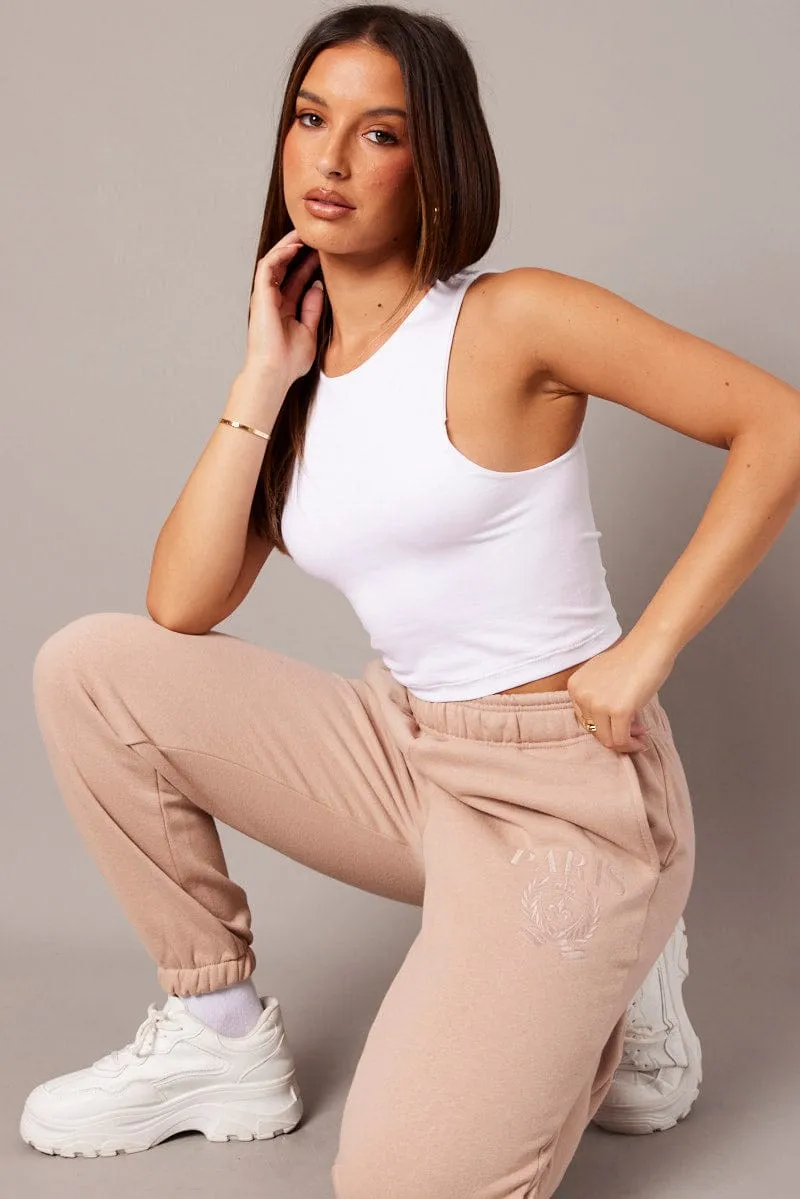 Brown Track Pants High Rise sold by Ally Fashion