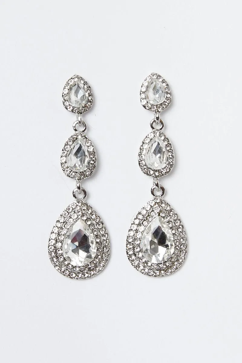 Silver Jewel Drop Earrings sold by Ally Fashion
