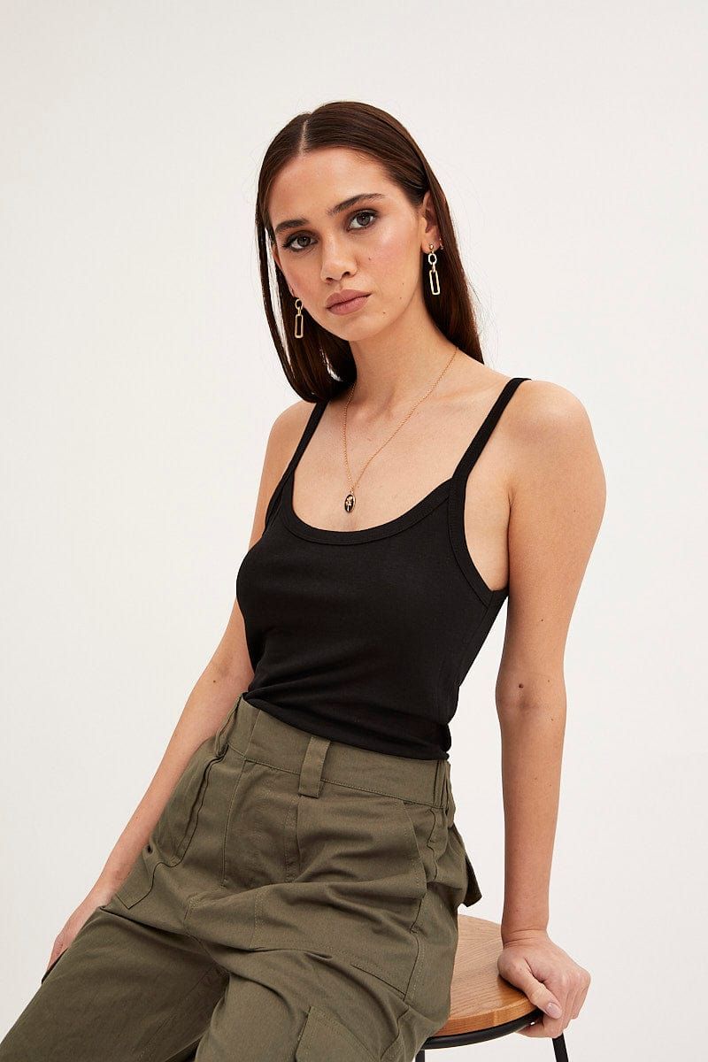 Black Sleeveless Top Scoop Neck sold by Ally Fashion