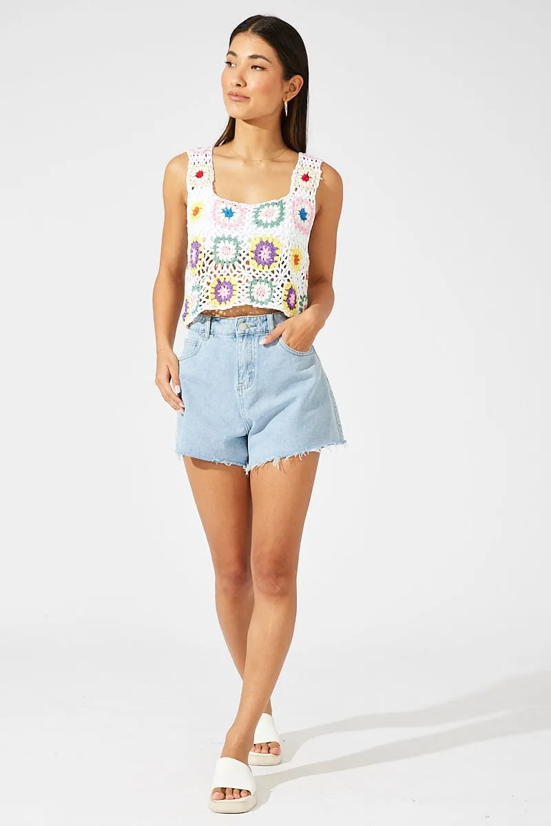 White Floral Crochet Top Crop Square Neck sold by Ally Fashion product image thumbnail 3