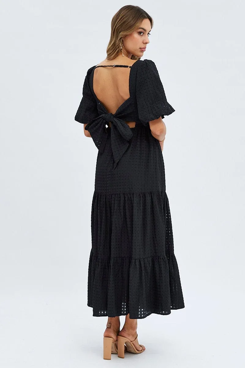 Black Maxi Dress Short Sleeve Tie Back Tiered sold by Ally Fashion product image thumbnail 5