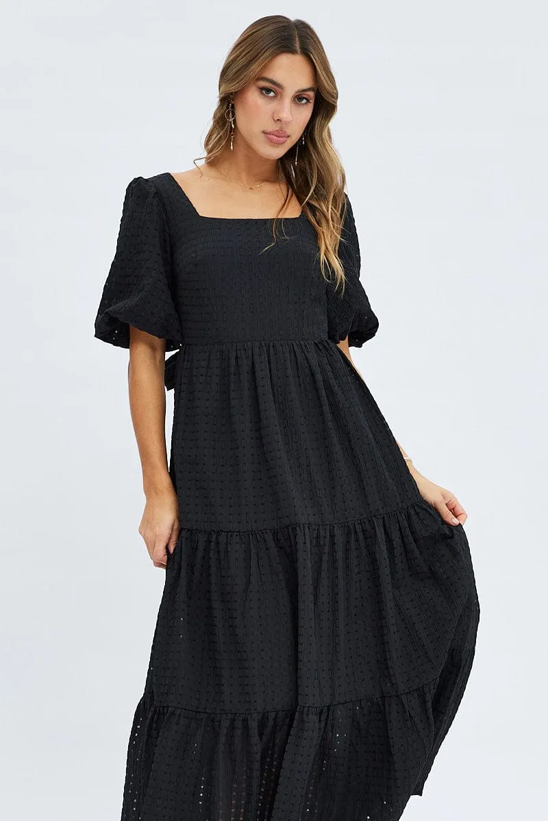 Black Maxi Dress Short Sleeve Tie Back Tiered sold by Ally Fashion product image thumbnail 2