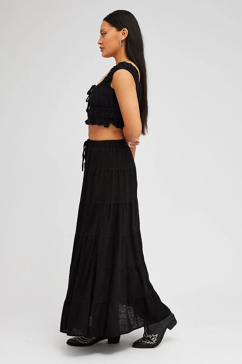 Black Maxi Skirt Tiered High Rise Linen Blend sold by Ally Fashion product image thumbnail 4