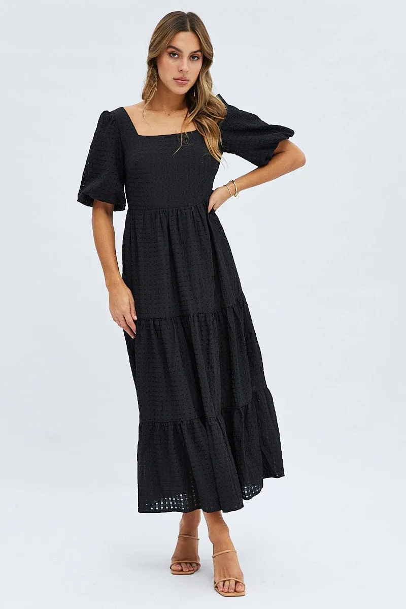 Black Maxi Dress Short Sleeve Tie Back Tiered sold by Ally Fashion product image thumbnail 3
