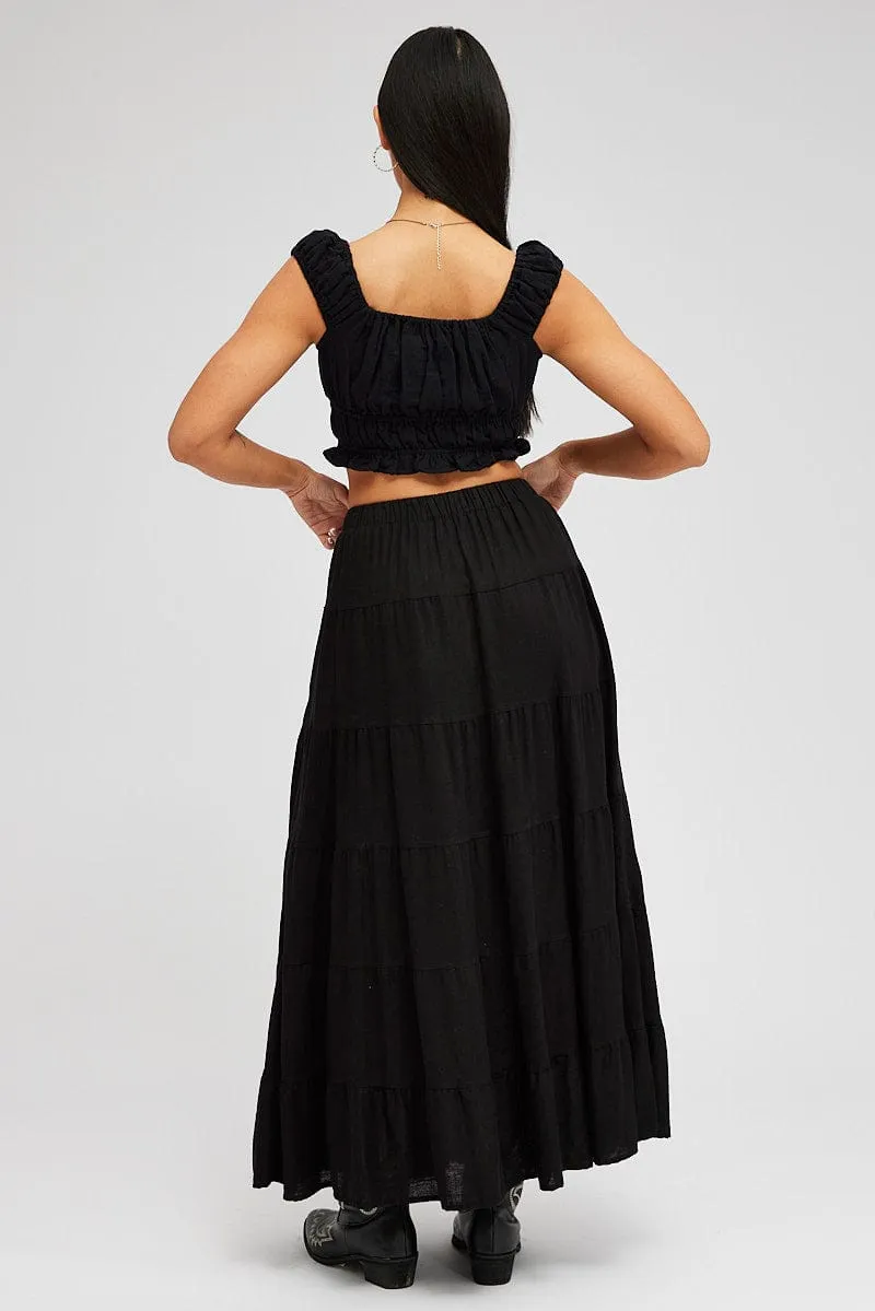 Black Maxi Skirt Tiered High Rise Linen Blend sold by Ally Fashion product image thumbnail 5