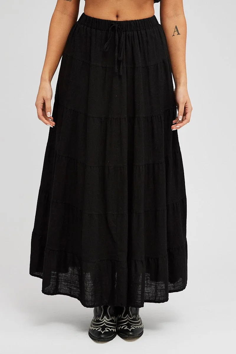 Black Maxi Skirt Tiered High Rise Linen Blend sold by Ally Fashion product image thumbnail 2