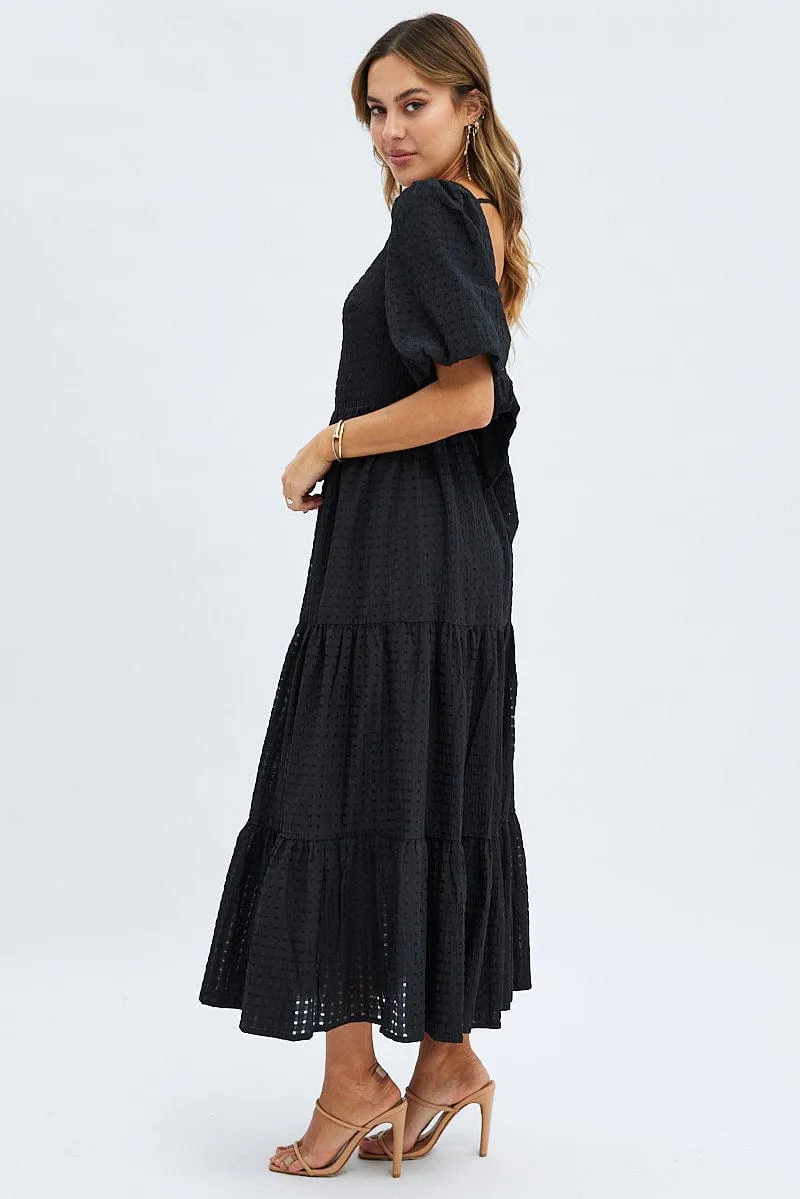 Black Maxi Dress Short Sleeve Tie Back Tiered sold by Ally Fashion product image thumbnail 4