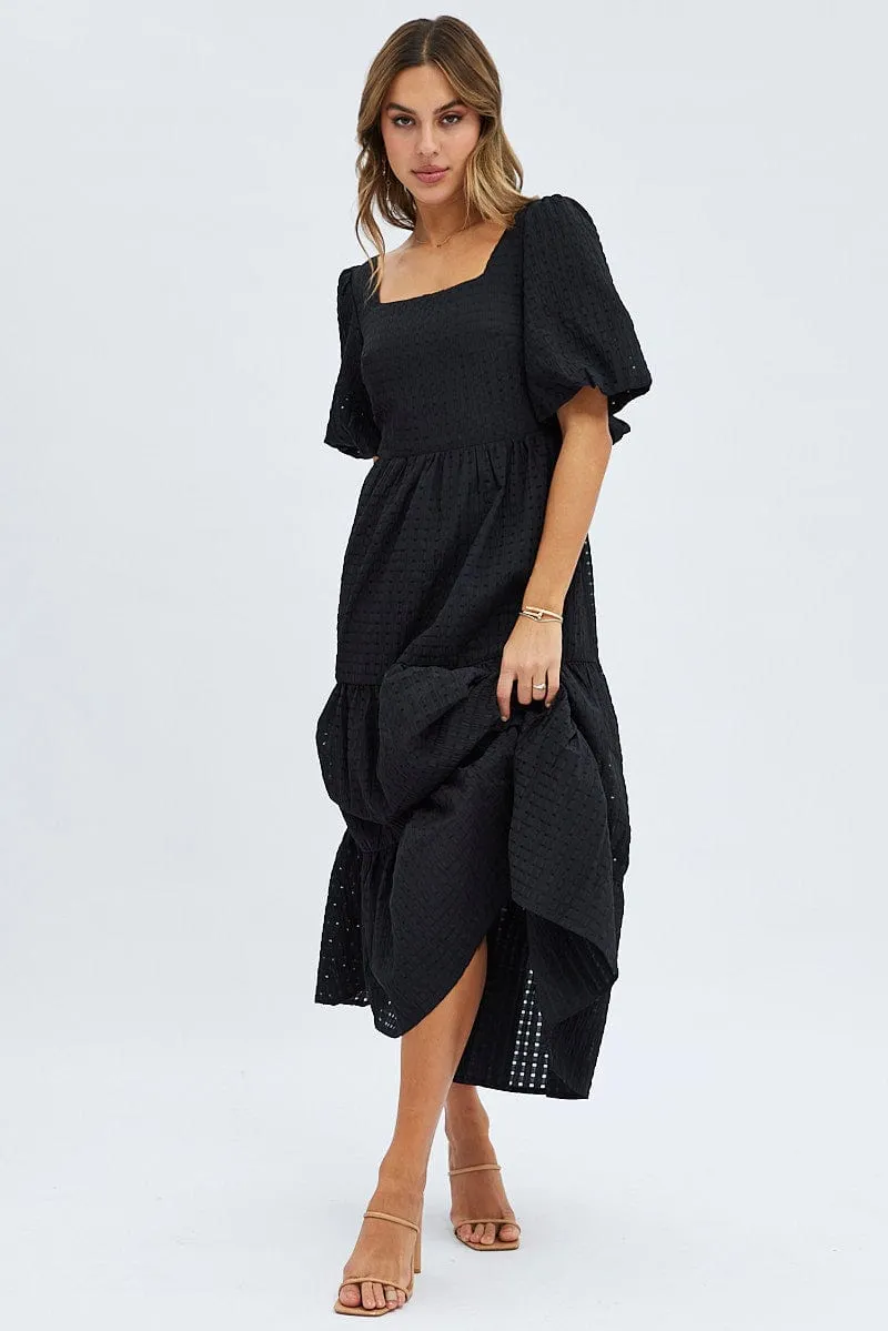 Black Maxi Dress Short Sleeve Tie Back Tiered sold by Ally Fashion