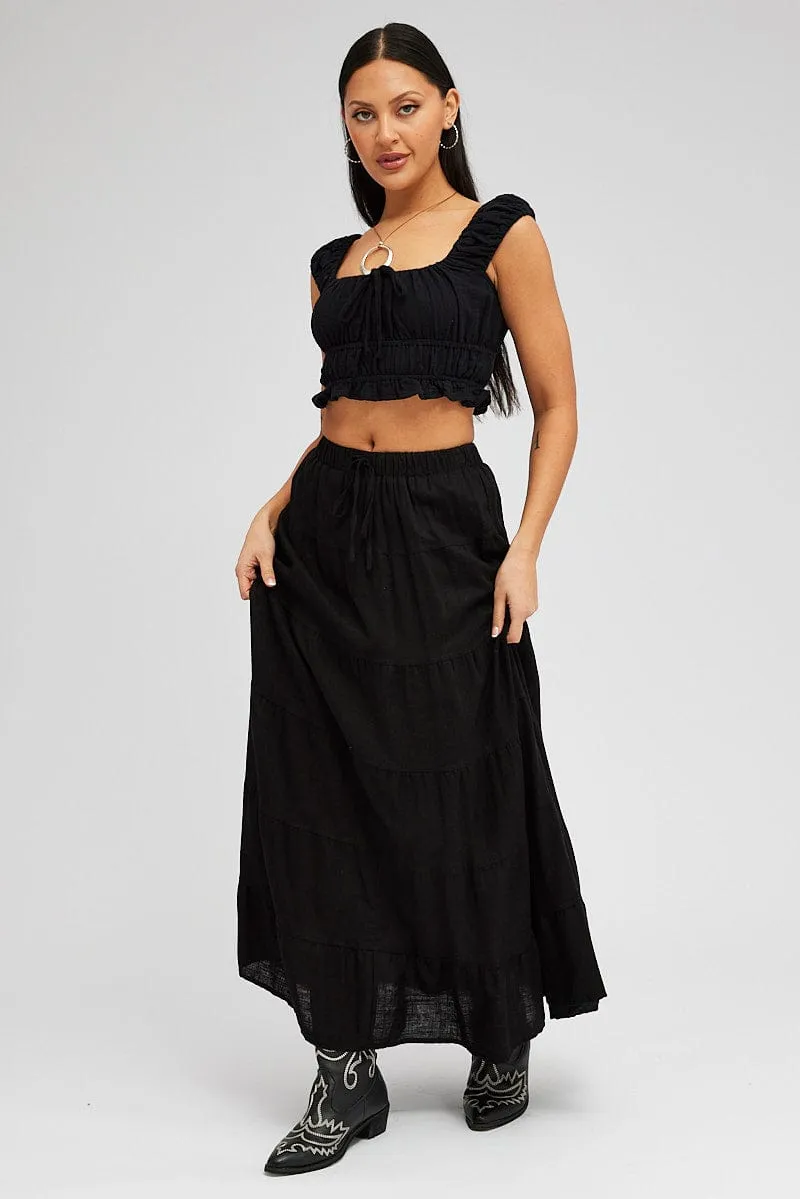 Black Maxi Skirt Tiered High Rise Linen Blend sold by Ally Fashion product image thumbnail 3