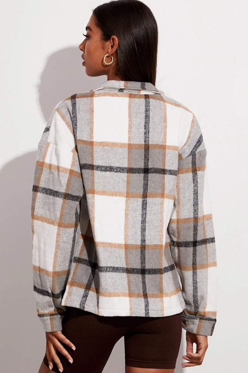 Beige Check Print Shirt Long Sleeve sold by Ally Fashion product image thumbnail 5