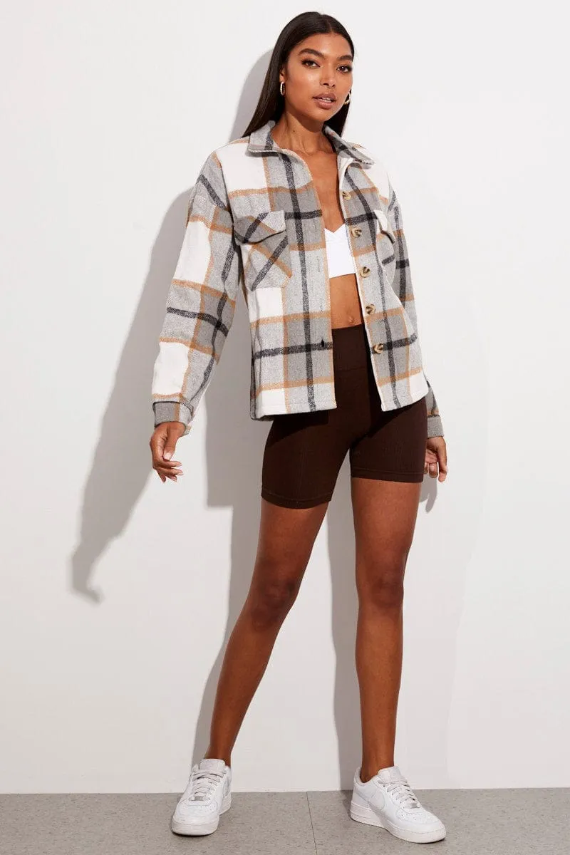 Beige Check Print Shirt Long Sleeve sold by Ally Fashion product image thumbnail 2