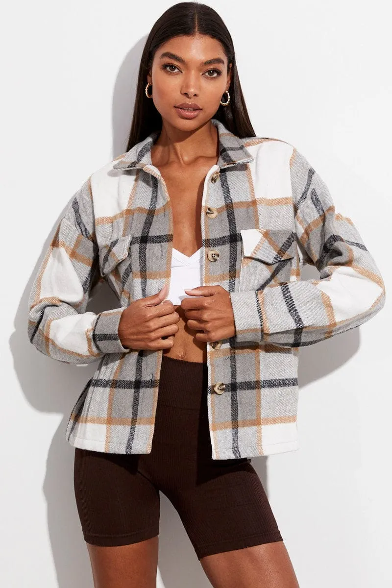 Beige Check Print Shirt Long Sleeve sold by Ally Fashion product image thumbnail 3