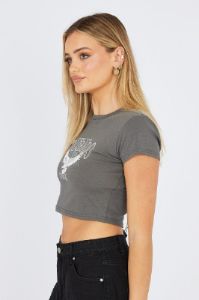 Grey Baby Tee Short Sleeve Crop Round Neck Graphic sold by Ally Fashion