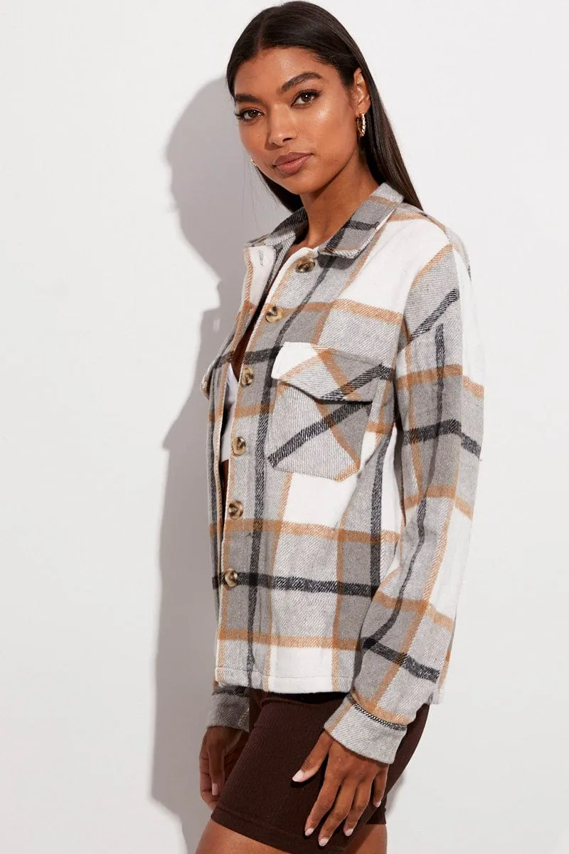 Beige Check Print Shirt Long Sleeve sold by Ally Fashion product image thumbnail 4