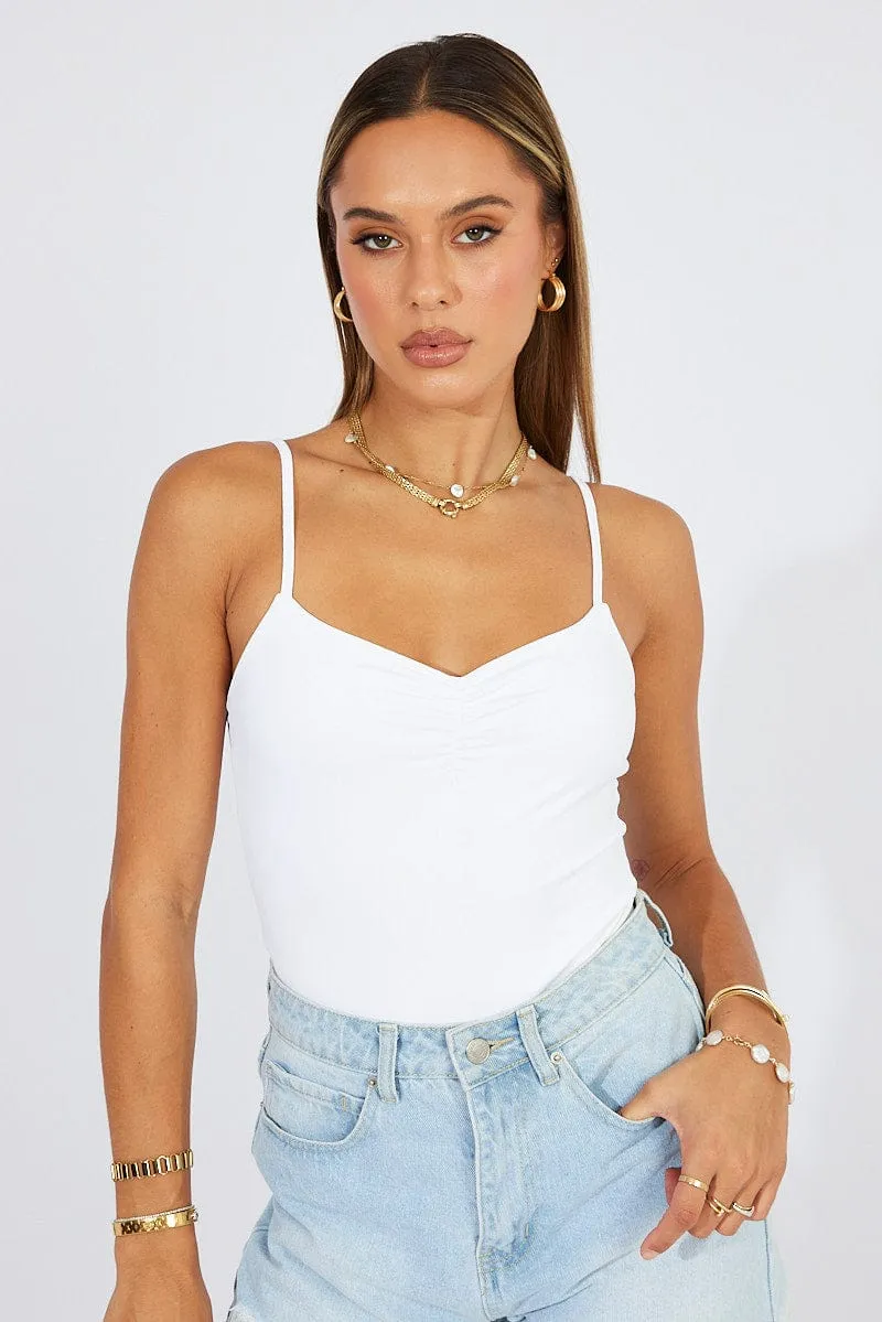 White Bodysuit Front Ruched Supersoft sold by Ally Fashion product image thumbnail 3