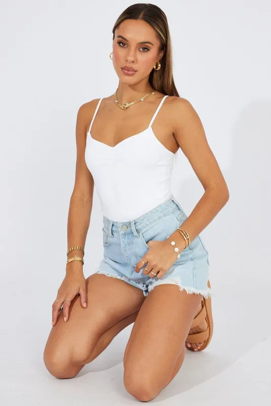 White Bodysuit Front Ruched Supersoft sold by Ally Fashion