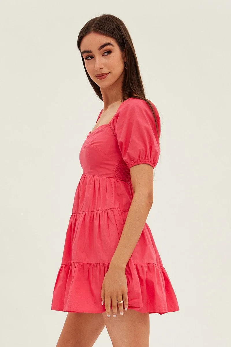 Pink Fit And Flare Dress Mini Sweetheart Poplin sold by Ally Fashion product image thumbnail 4