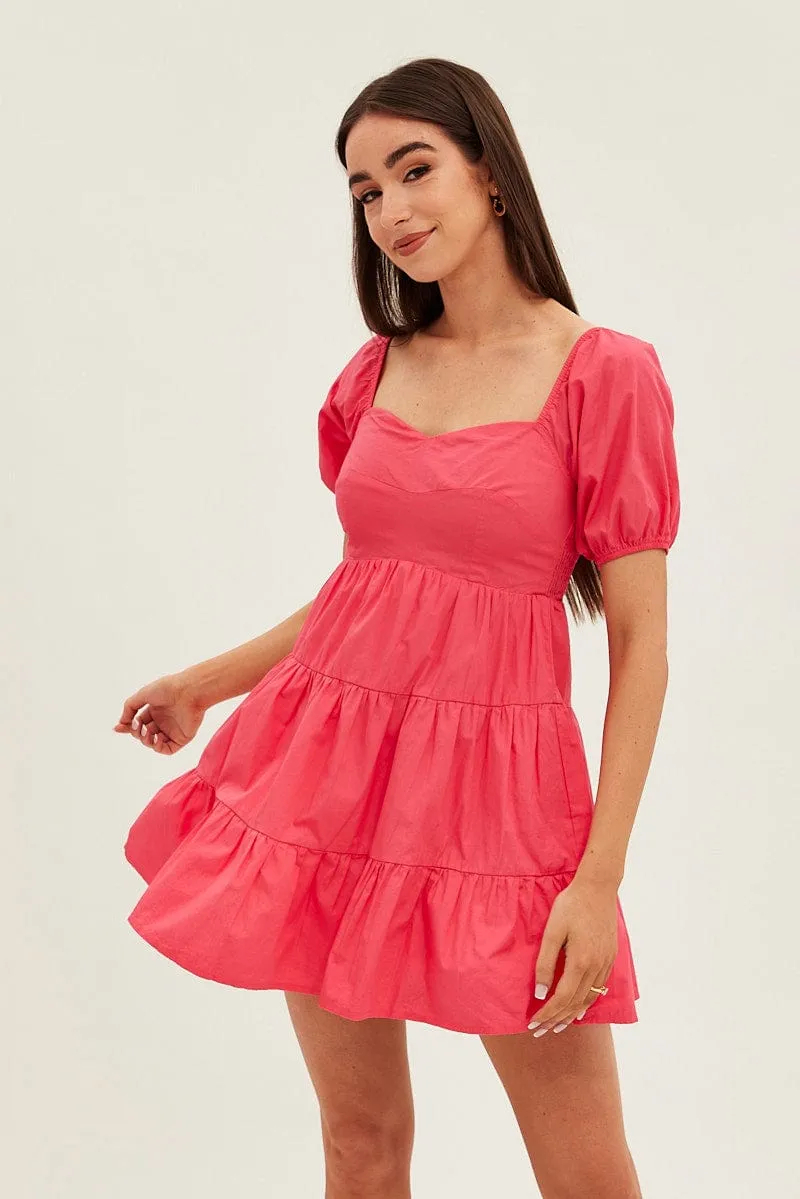 Pink Fit And Flare Dress Mini Sweetheart Poplin sold by Ally Fashion