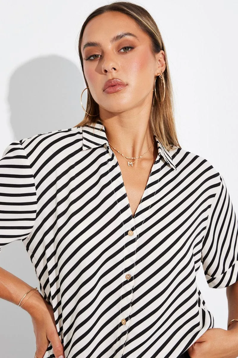 White Stripe Shirt Short Sleeve sold by Ally Fashion product image thumbnail 3