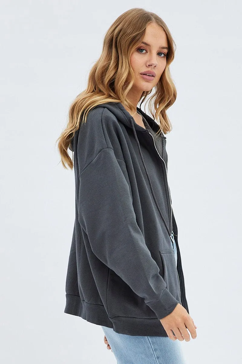 Grey Hoodie Zip Long Sleeve Embroidery sold by Ally Fashion product image thumbnail 4