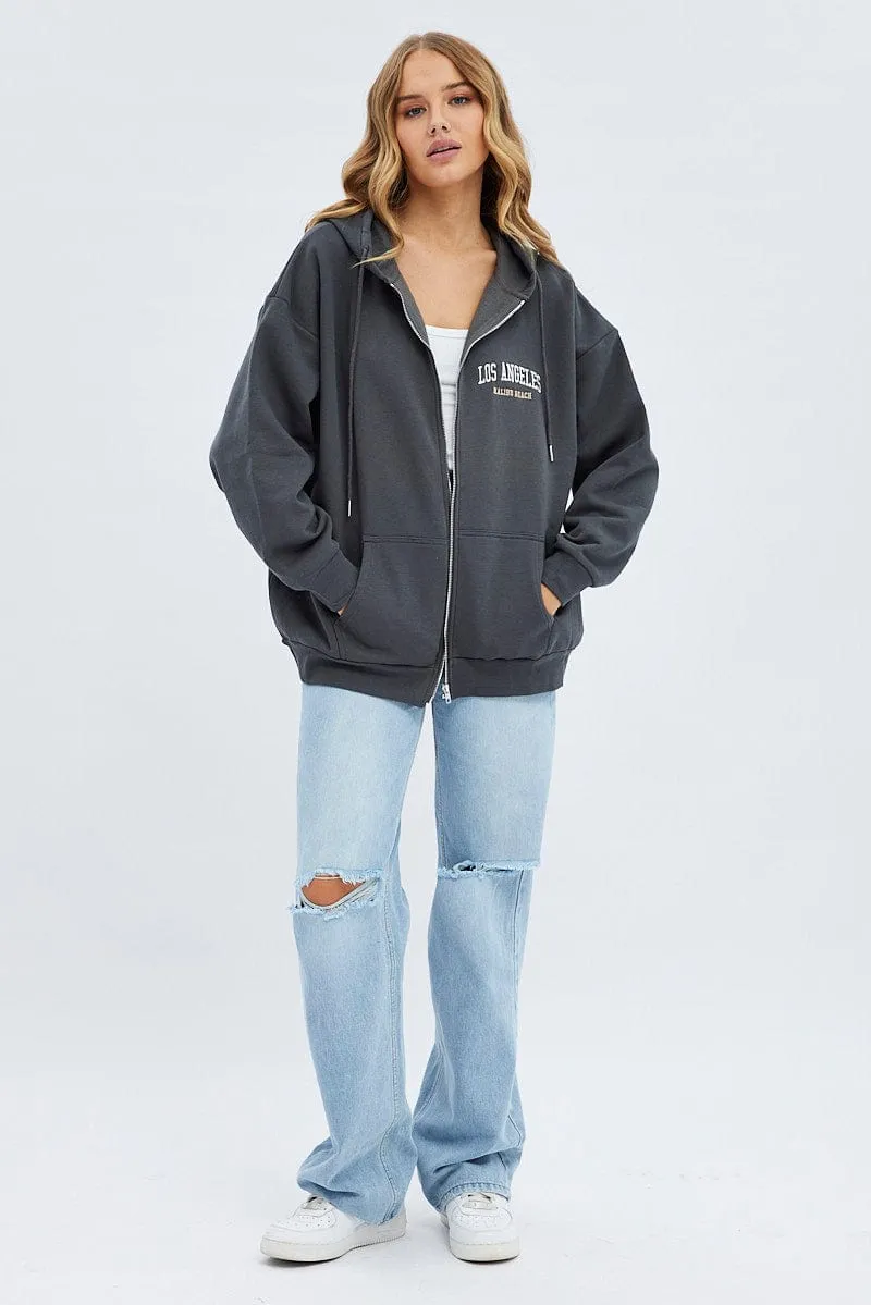 Grey Hoodie Zip Long Sleeve Embroidery sold by Ally Fashion product image thumbnail 2