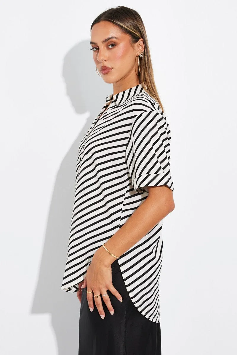 White Stripe Shirt Short Sleeve sold by Ally Fashion product image thumbnail 4