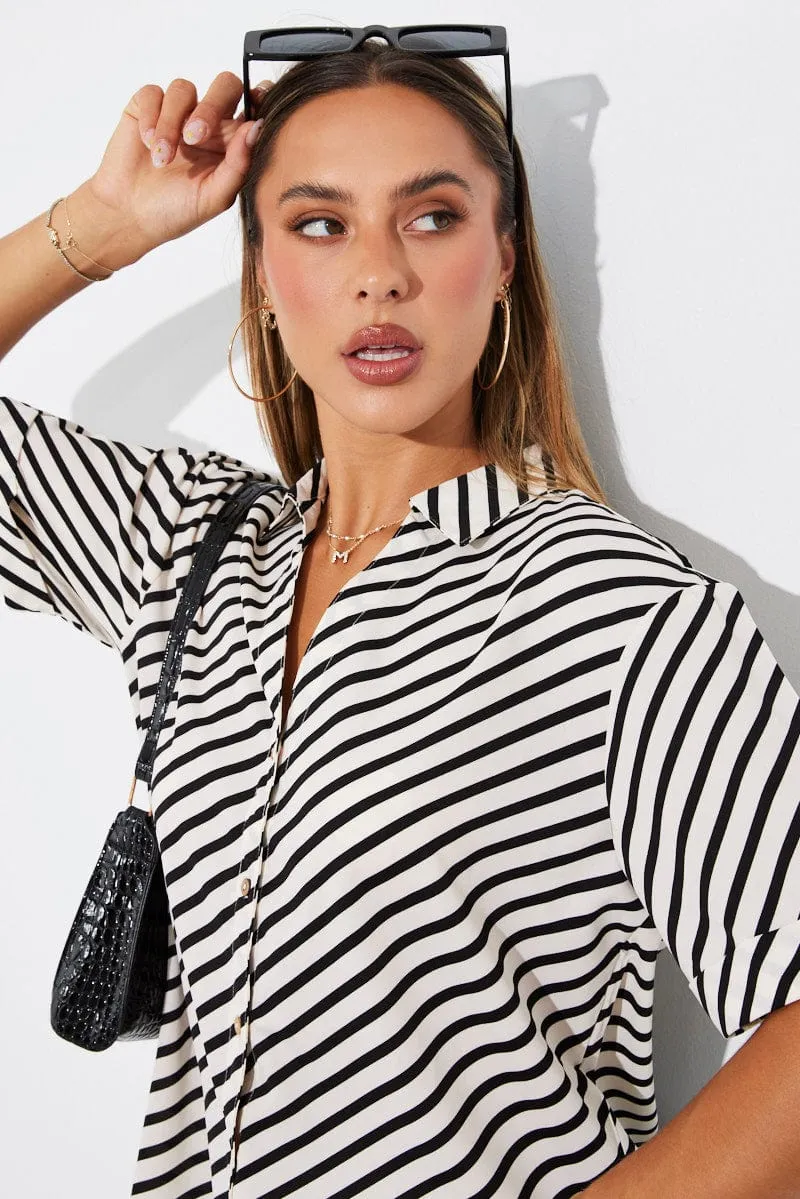 White Stripe Shirt Short Sleeve sold by Ally Fashion