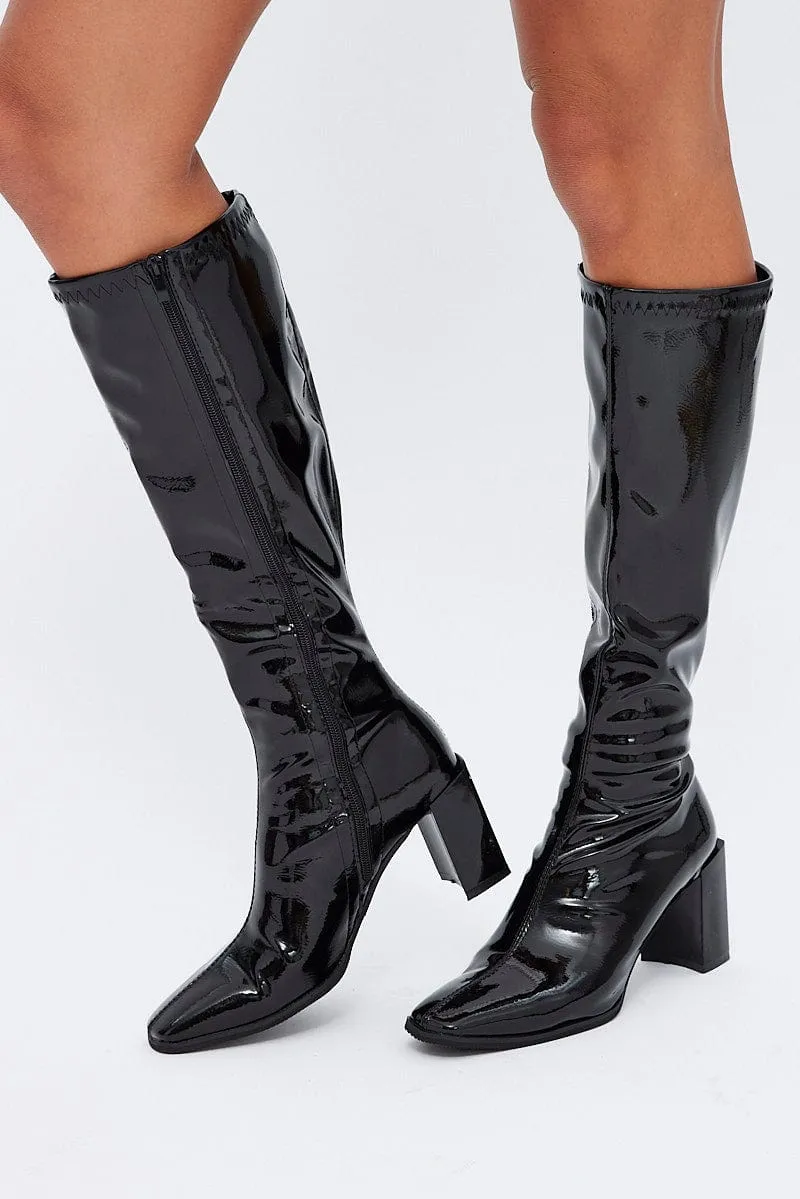 Black Knee High Boots in Patent sold by Ally Fashion product image thumbnail 2