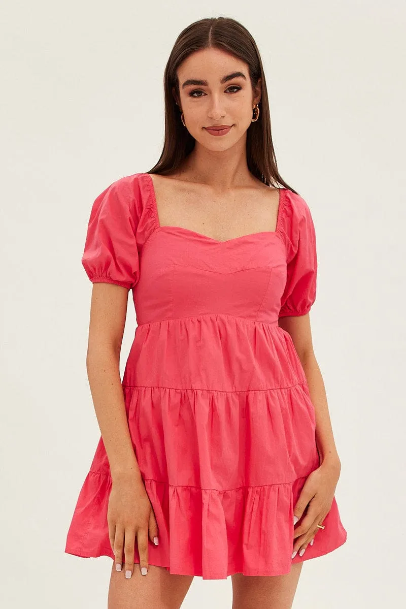 Pink Fit And Flare Dress Mini Sweetheart Poplin sold by Ally Fashion product image thumbnail 3