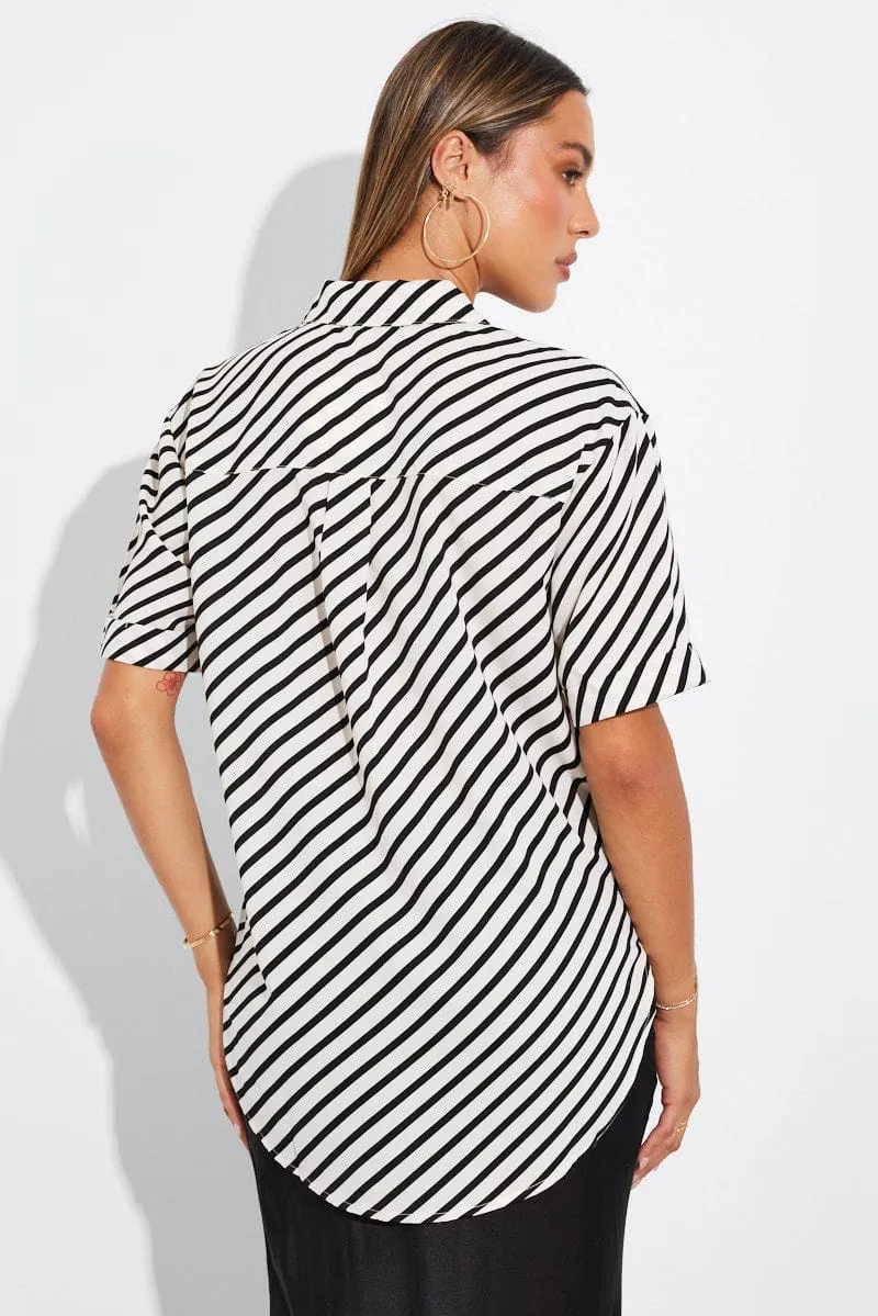 White Stripe Shirt Short Sleeve sold by Ally Fashion product image thumbnail 5