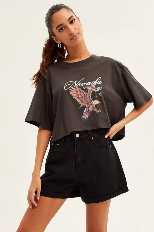 Grey Graphic T-Shirt Arizona Crew Short Sleeve sold by Ally Fashion