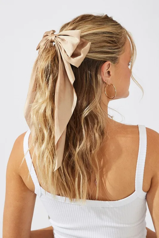 Beige Large Bow Hair Clip sold by Ally Fashion