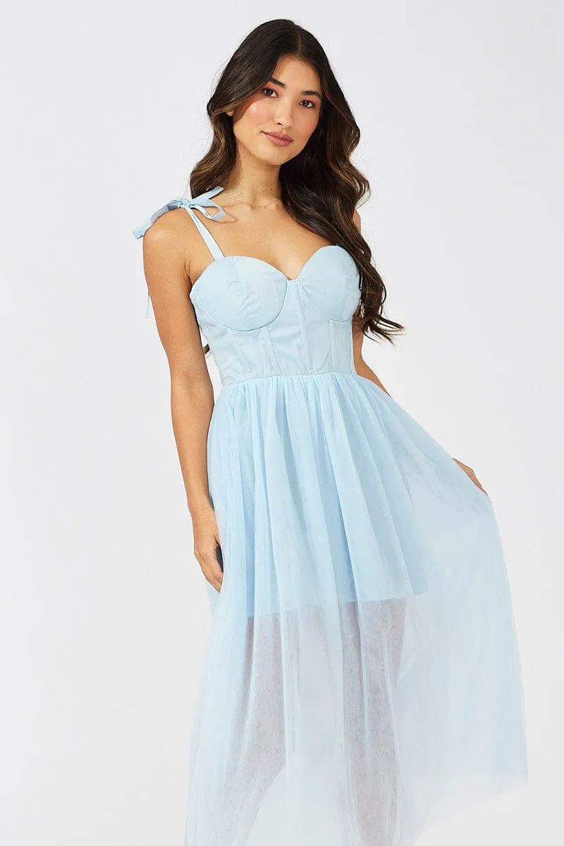 Blue Midi Dress Tulle Corset Detail Occasion Dress sold by Ally Fashion product image thumbnail 3