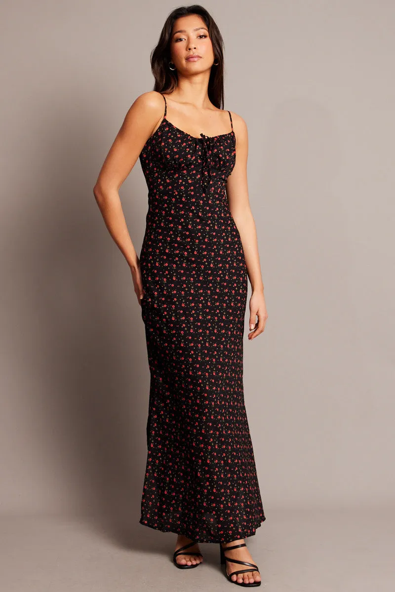 Black Ditsy Midi Dress Gathering Bust Sleeveless sold by Ally Fashion product image thumbnail 3