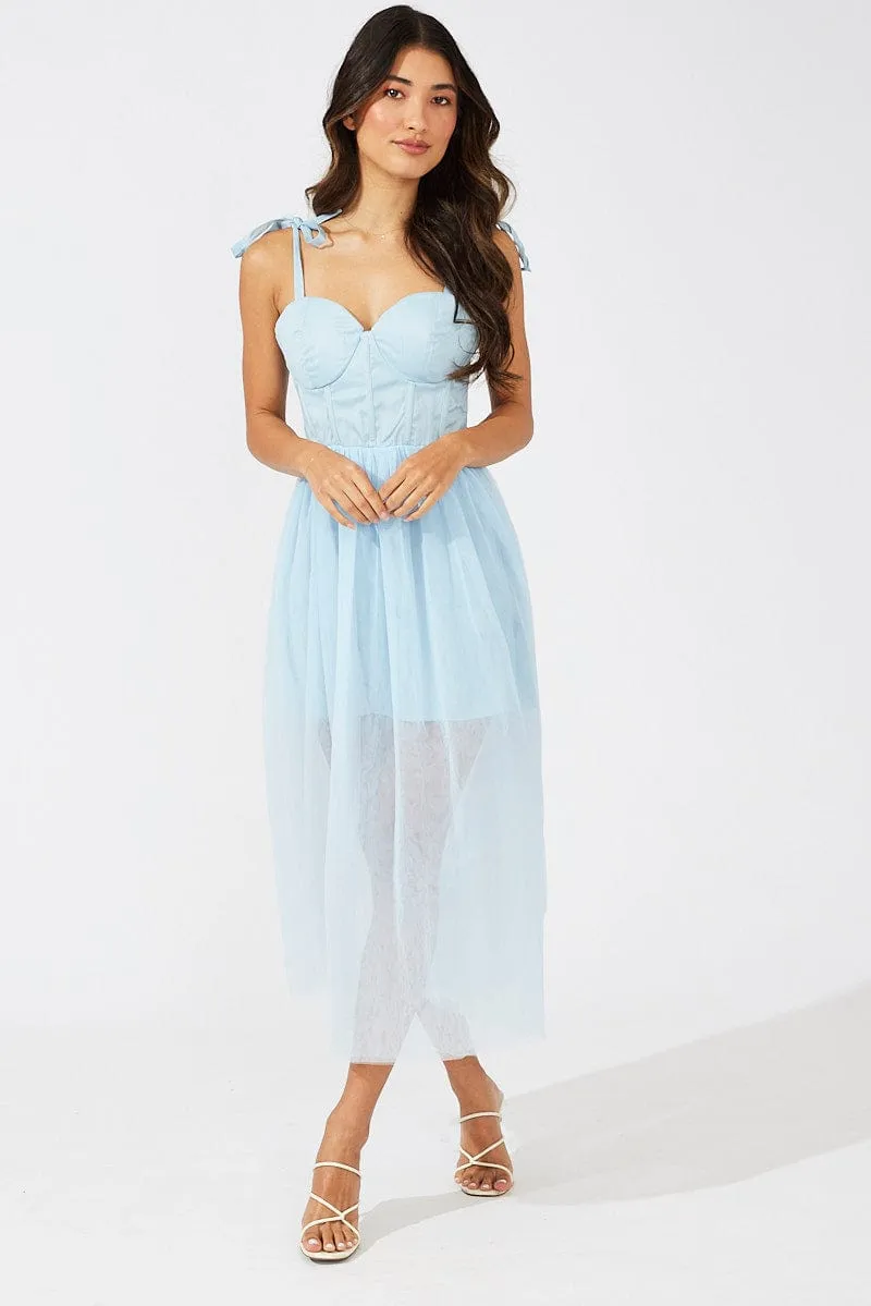 Blue Midi Dress Tulle Corset Detail Occasion Dress sold by Ally Fashion