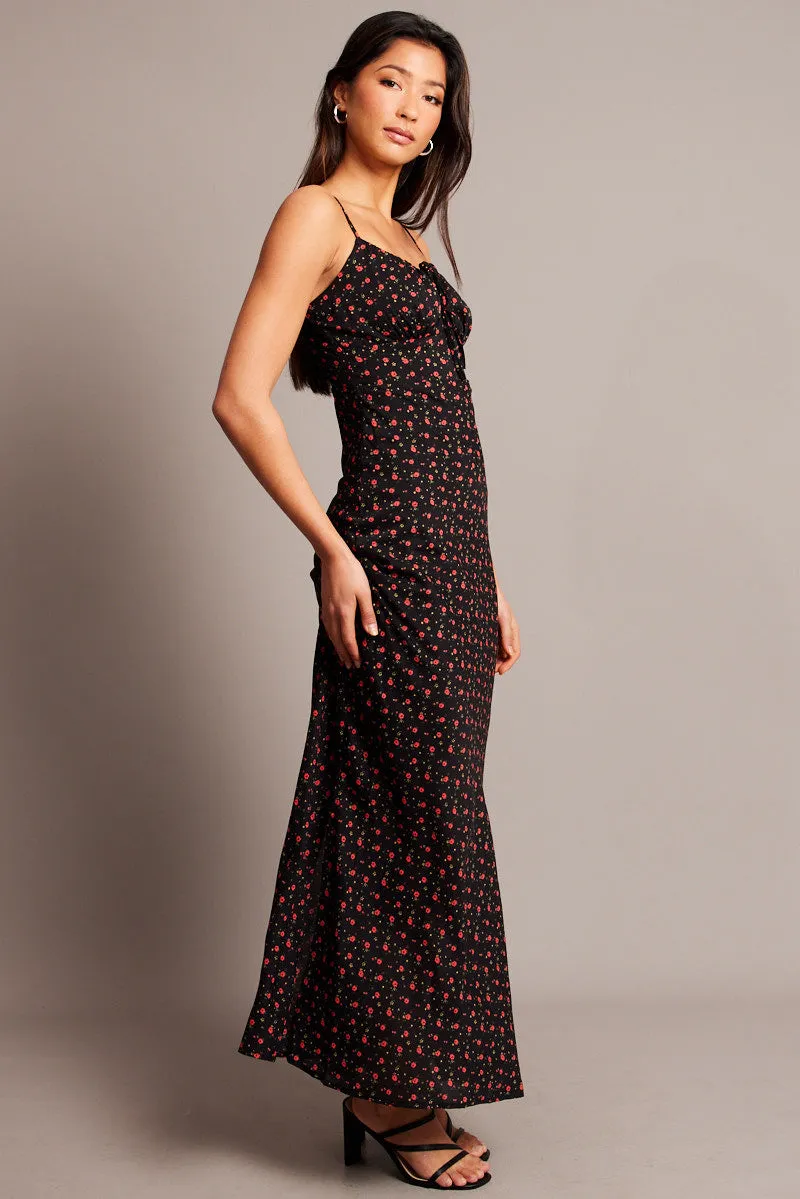 Black Ditsy Midi Dress Gathering Bust Sleeveless sold by Ally Fashion product image thumbnail 4