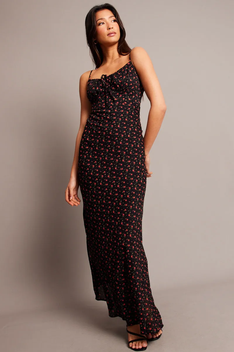 Black Ditsy Midi Dress Gathering Bust Sleeveless sold by Ally Fashion