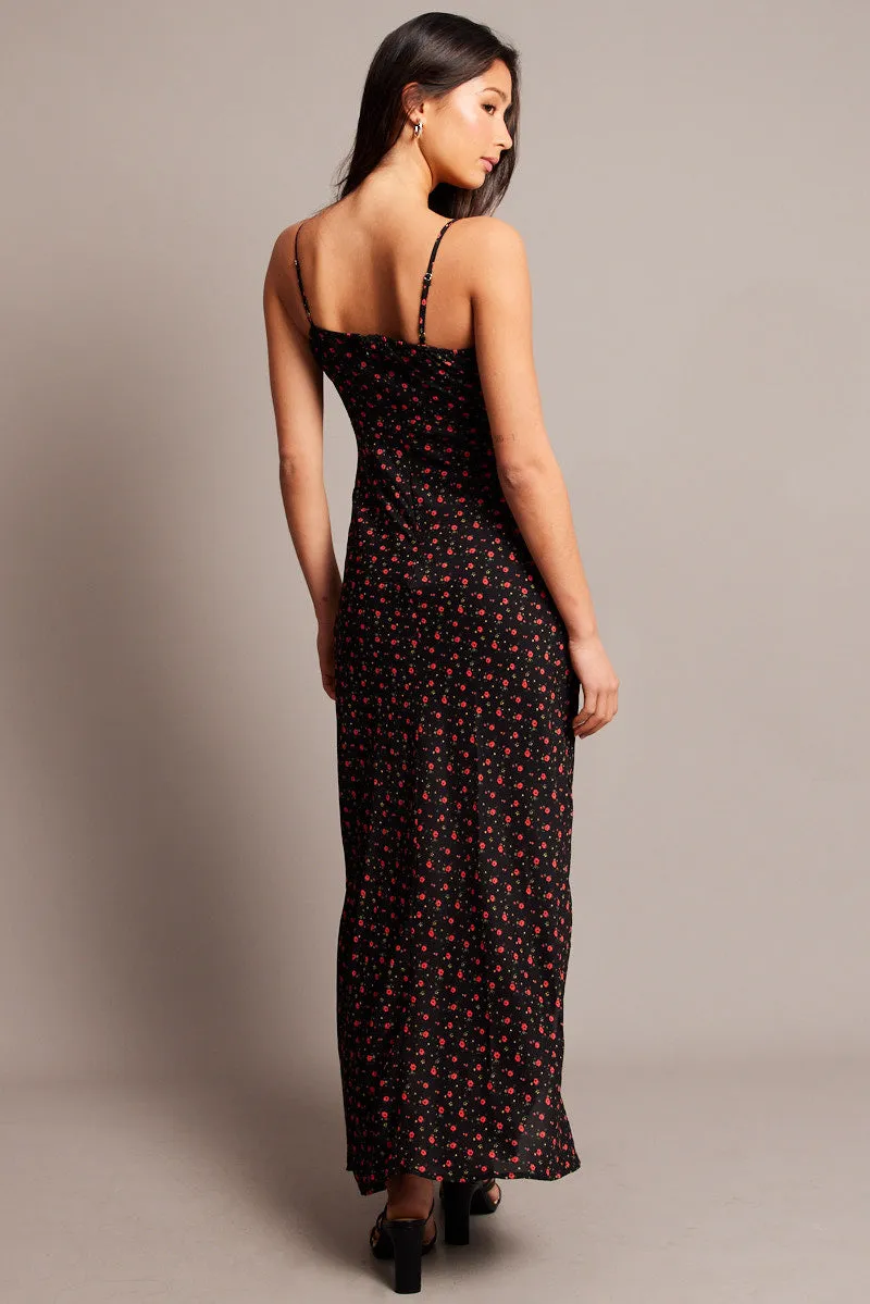 Black Ditsy Midi Dress Gathering Bust Sleeveless sold by Ally Fashion product image thumbnail 5