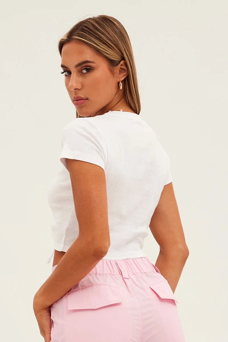 White Crop Drawstring Tee sold by Ally Fashion product image thumbnail 5