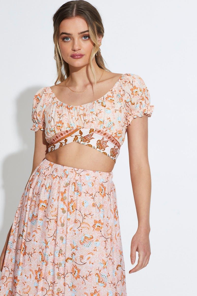 Border Print Crop Top Short Sleeve sold by Ally Fashion product image thumbnail 3