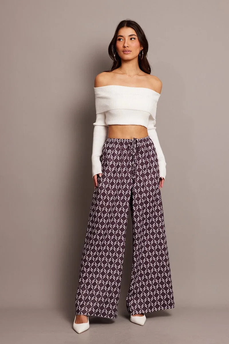 Brown Geo Wide Leg Pants High Rise sold by Ally Fashion