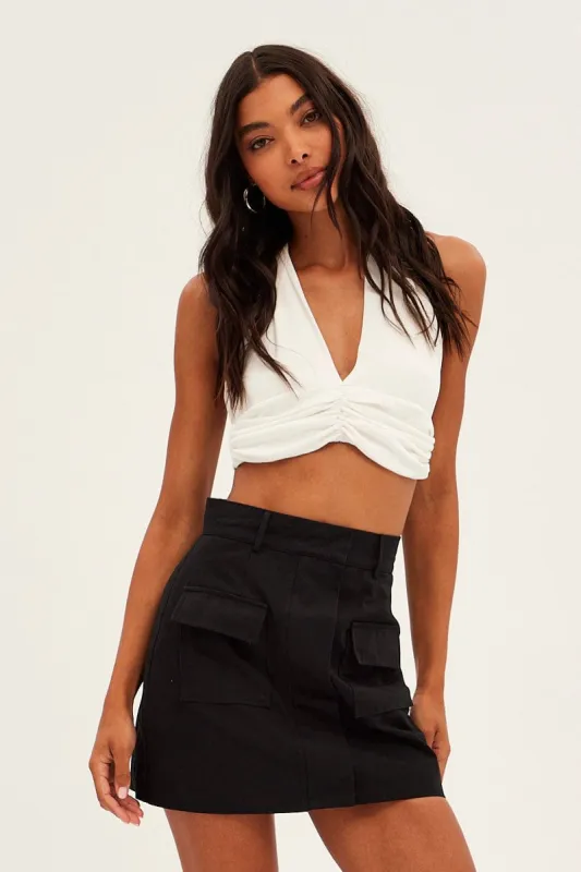 White Front Ruched Halter Top sold by Ally Fashion