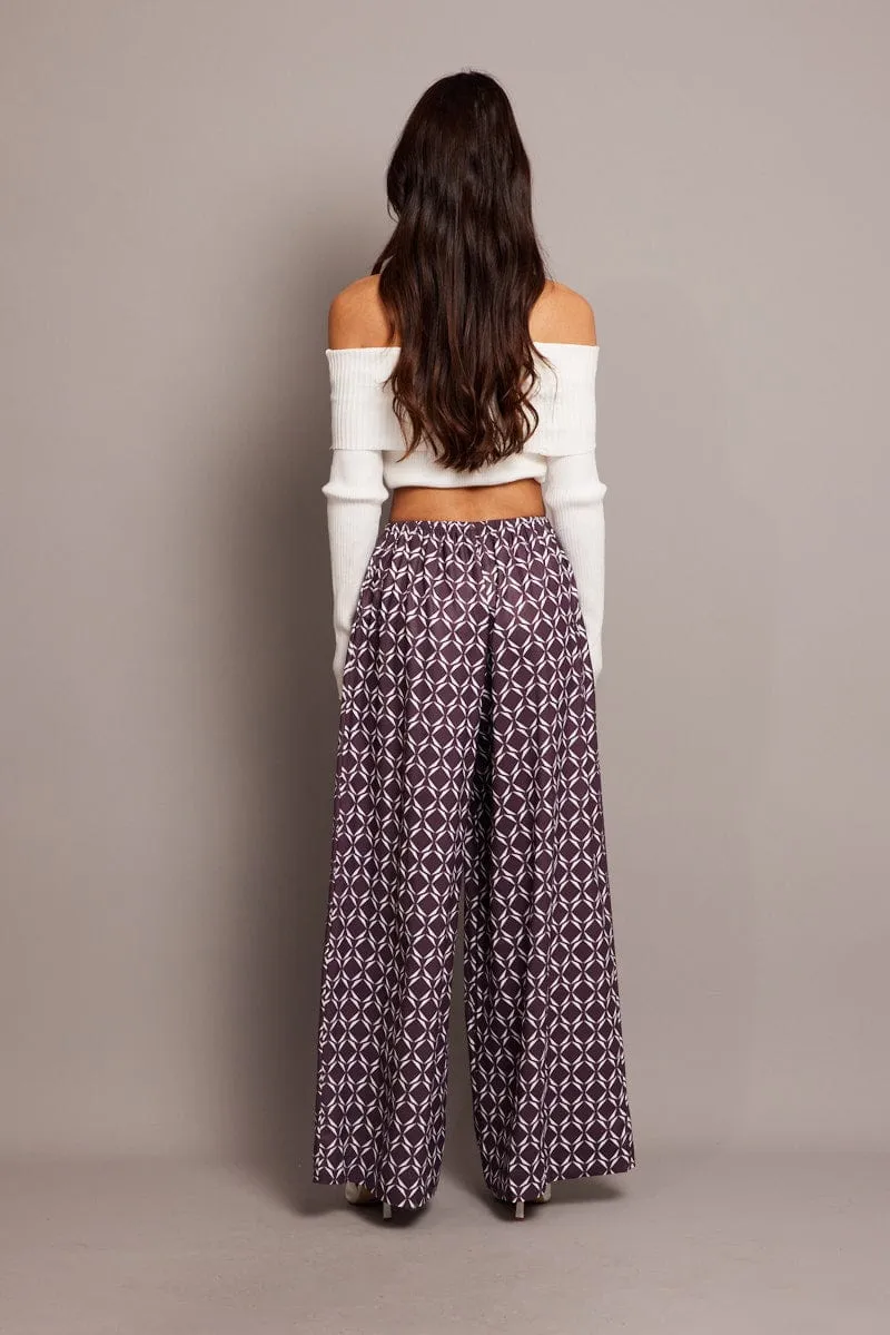 Brown Geo Wide Leg Pants High Rise sold by Ally Fashion product image thumbnail 5