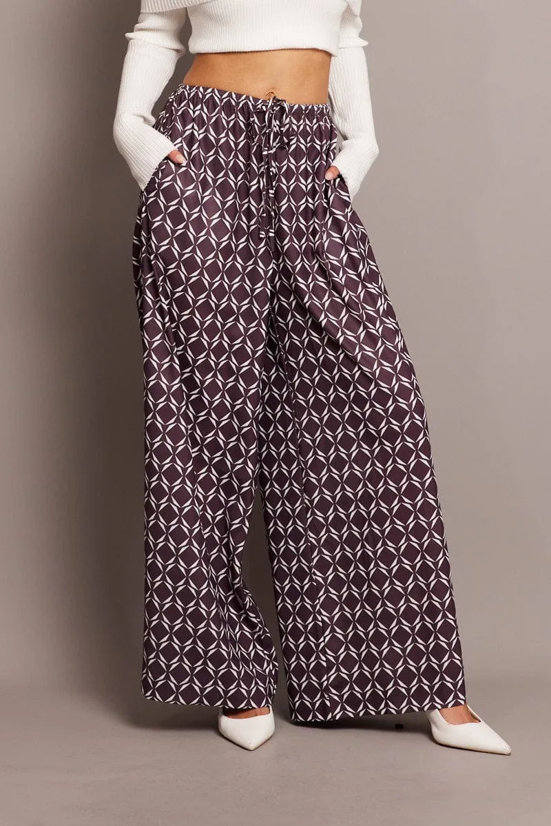 Brown Geo Wide Leg Pants High Rise sold by Ally Fashion product image thumbnail 2