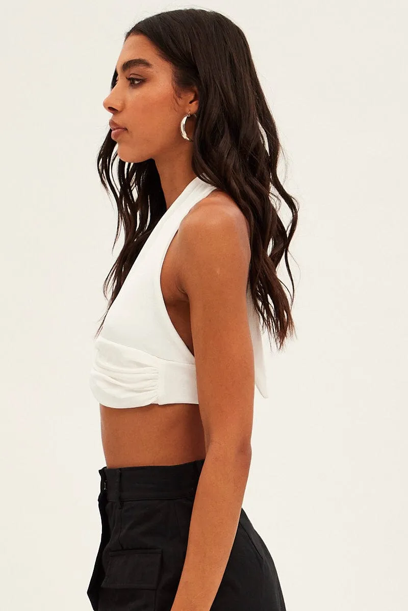 White Front Ruched Halter Top sold by Ally Fashion product image thumbnail 4
