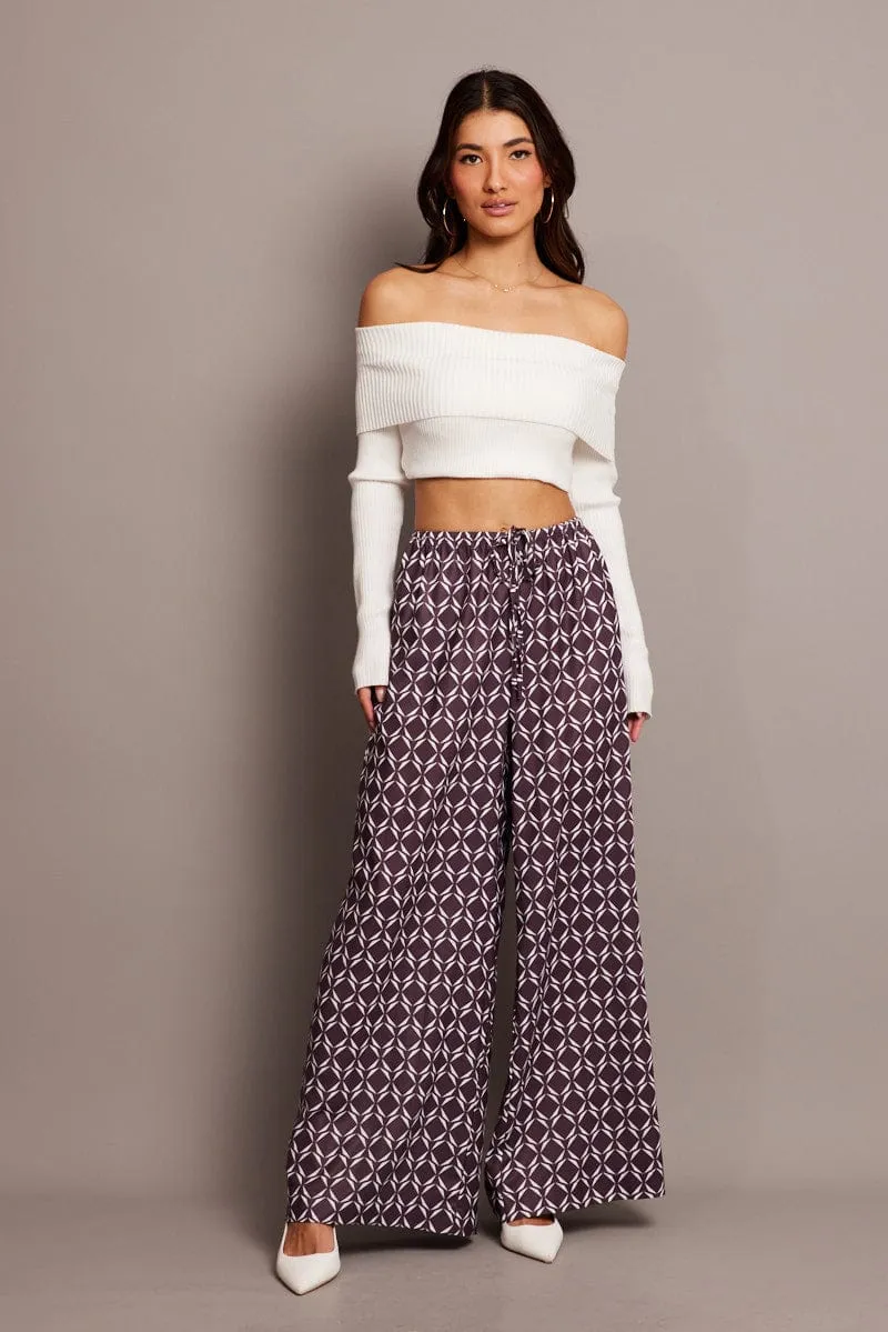 Brown Geo Wide Leg Pants High Rise sold by Ally Fashion product image thumbnail 3