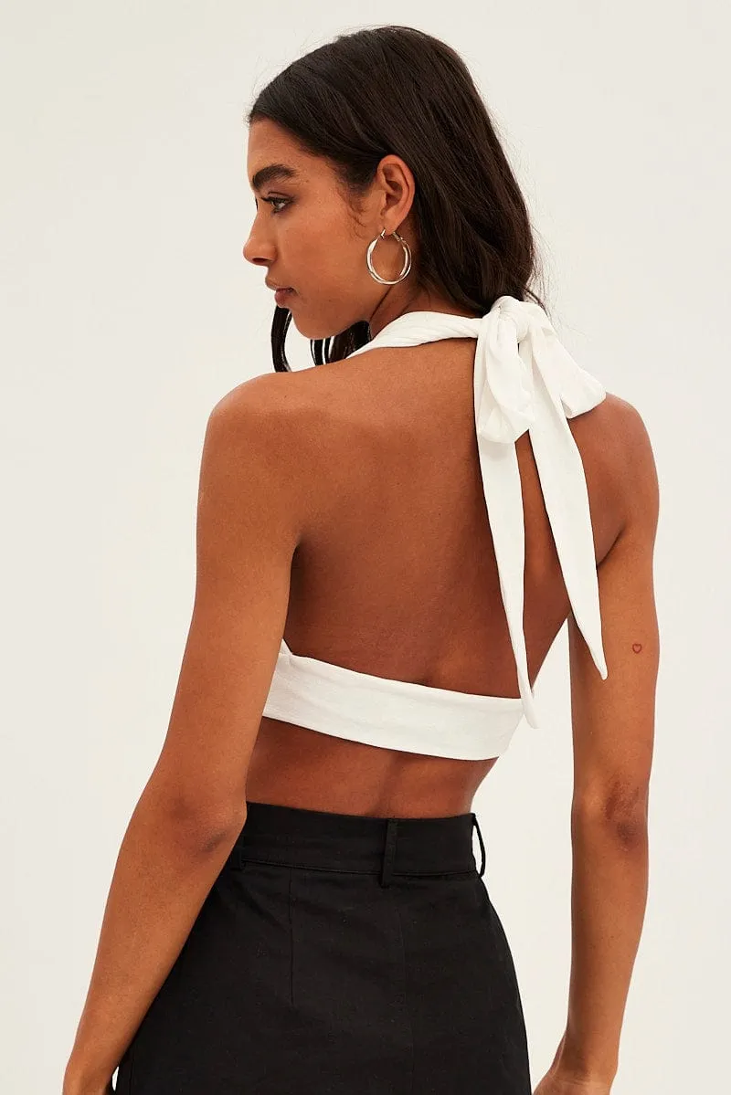 White Front Ruched Halter Top sold by Ally Fashion product image thumbnail 5