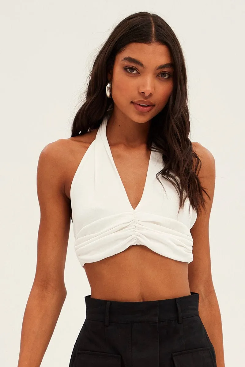 White Front Ruched Halter Top sold by Ally Fashion product image thumbnail 3