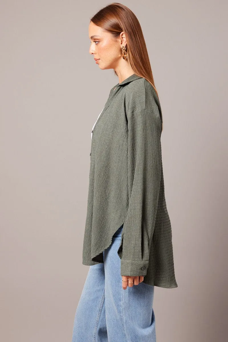 Green Textured Shirt Long Sleeve sold by Ally Fashion product image thumbnail 4
